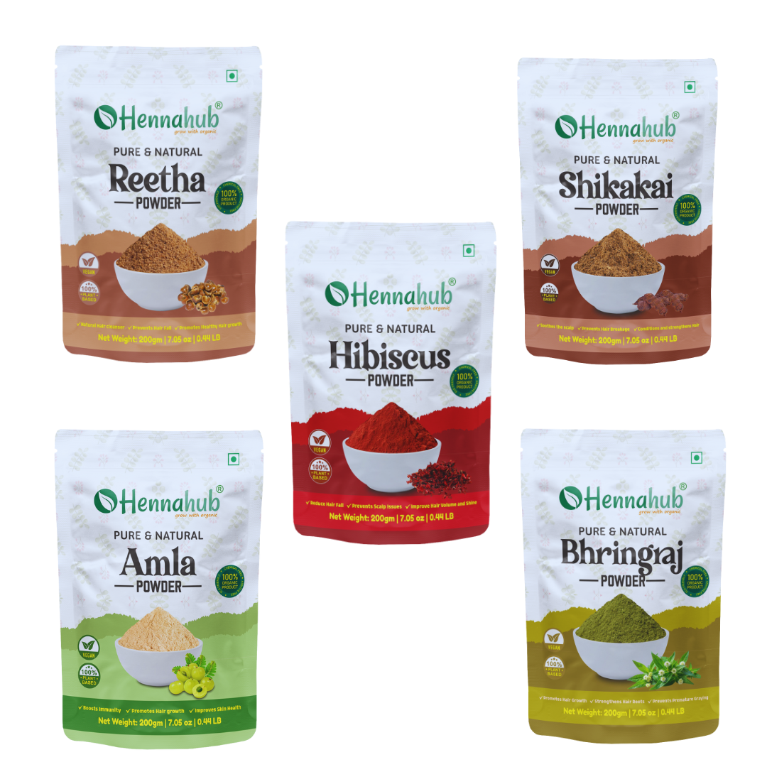 Amla, Reetha, Shikakai, Bhringraj and Hibiscus Powder for Hair, 200g each (Combo Pack of 5)