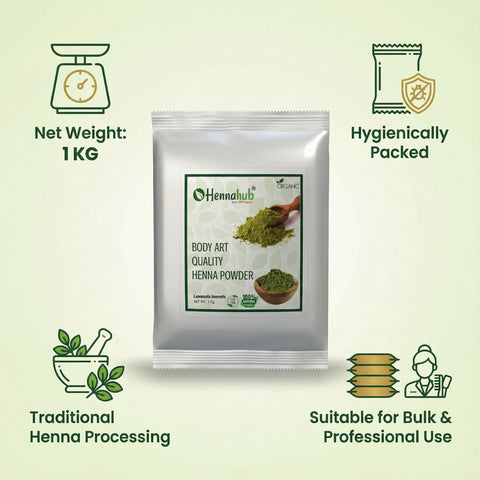 مسحوق أوراق الحناء بجودة فن الجسم الطبيعي / مهندي لليد (فلتر ثلاثي) 1 كجم