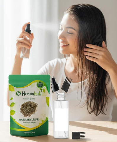 Hennahub Dried Rosemary Leaves 100gm (Food Grade) with Mist Spray & Comb Cap Bottle for Rosemary Water, Zipper Pouch 100gm | 100% Natural & Aromatic Herb for Hair Growth, Scalp Care & Culinary Use.
