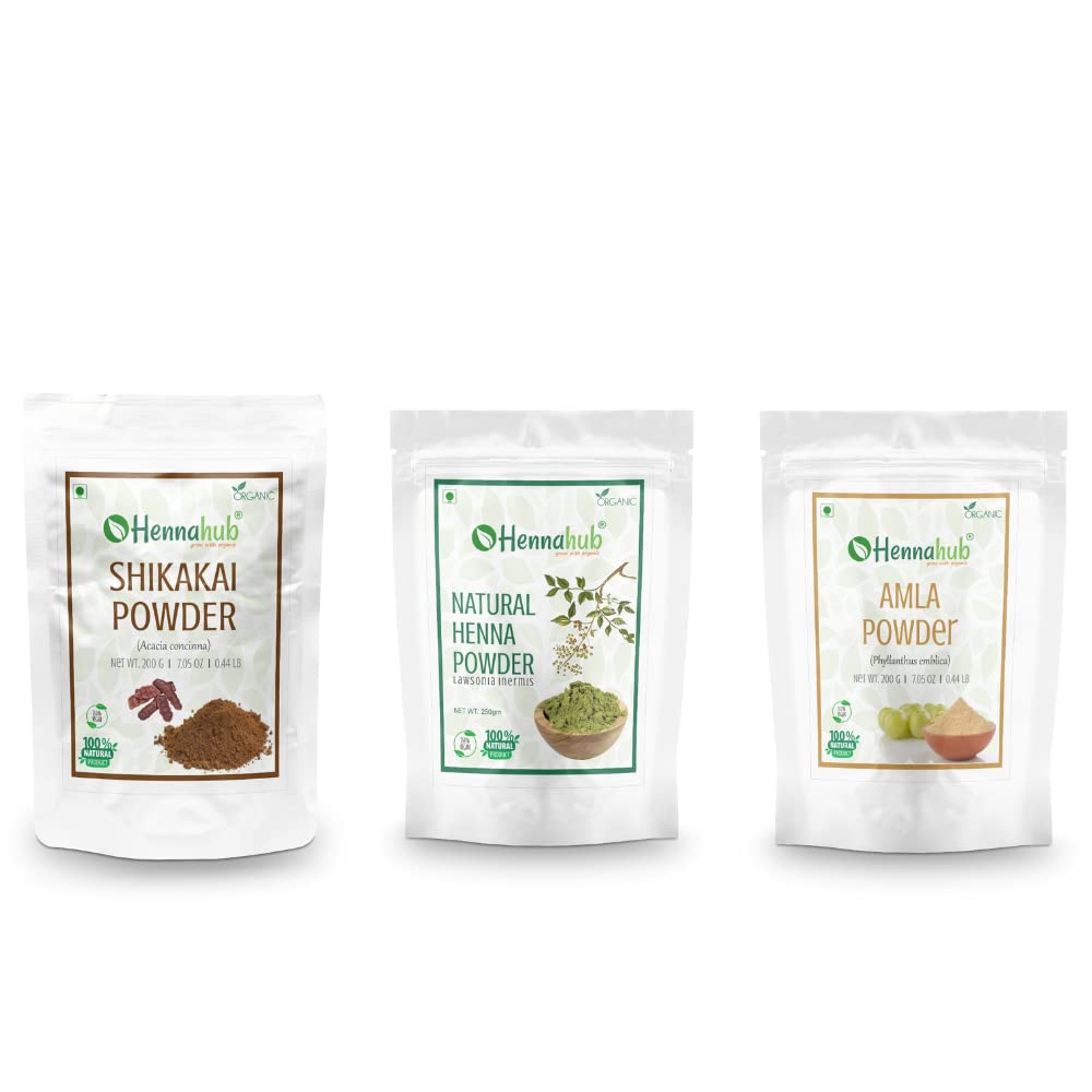 HENNAHUB Shikakai, Henna and Amla powder 200g x 3 pack | Organic Hair care Combo Pack | Total 600 gm