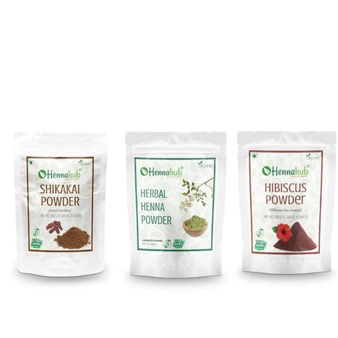 HENNAHUB Shikakai, Herbal Henna and Hibiscus powder 200g x 3 pack | Organic Hair care Combo Pack | Total 600 gm
