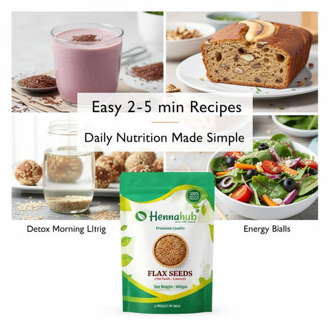 Hennahub Premium Flax Seeds 100g | Raw & Unroasted | Omega-3 Rich Superfood | High Fibre, Plant Protein, Gluten-Free Seeds for Salads, Smoothies, Baking & Daily Nutrition