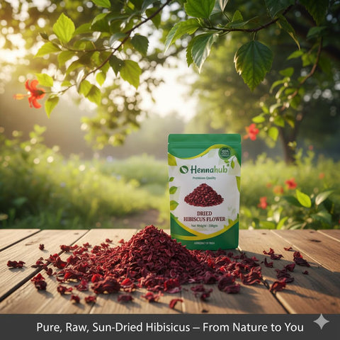Hennahub Whole Dried Raw Hibiscus Flowers (Sabut) 100gm Pack | 100% Natural Sun-Dried Petals | Herbal Tea & Hair Care
