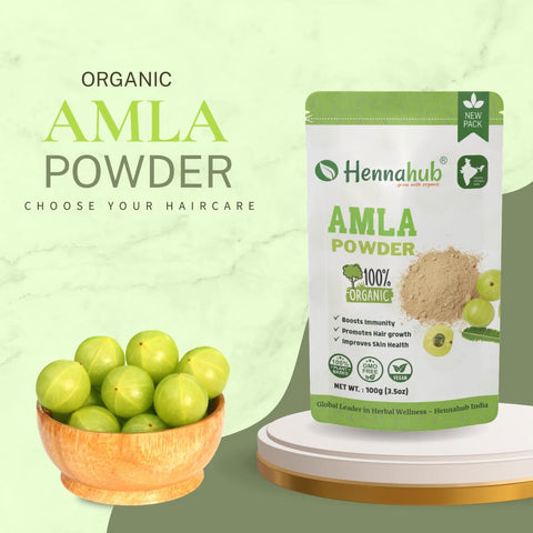 Hennahub Organic Amla Powder for Hair Care - 100% Pure, Natural & Chemical-Free Hair Strengthening, Conditioning Powder | Rich in Vitamin C & Antioxidants for Healthy Hair | 100gm New pack