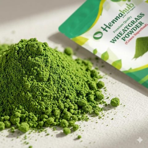Hennahub Wheatgrass Powder 100gm (Food Grade) | Triticum aestivum / Gehun Ka Jawan Patta / Young Wheat Leaf Powder | Natural Green Superfood for Smoothies, Juices & Detox Drinks
