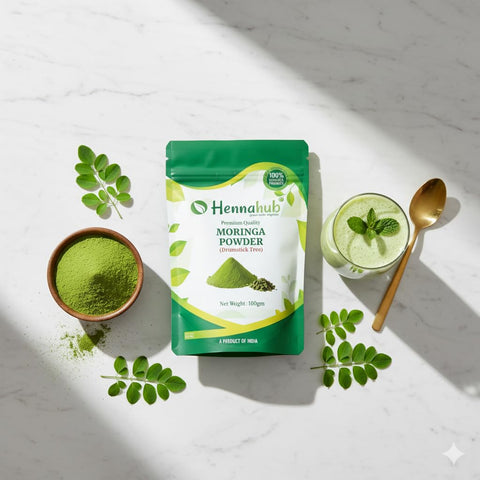 Hennahub Moringa Powder (Food Grade) 100gm Pack | 100% Pure Moringa Oleifera Leaf Powder | Natural Green Superfood for Smoothies, Juices & Cooking