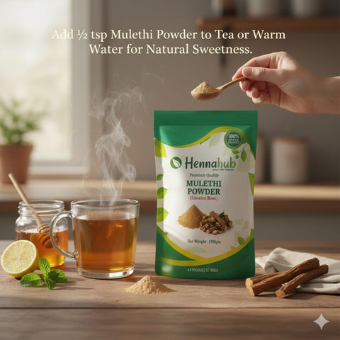 Hennahub Mulethi Powder (Food Grade) 100gm Pack | 100% Natural Licorice Root Powder | Plant-Based Ingredient for Herbal Tea & Nutrition