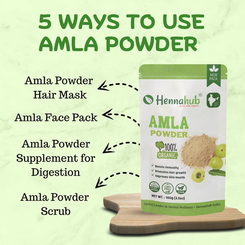 Hennahub Organic Amla Powder for Hair Care - 100% Pure, Natural & Chemical-Free Hair Strengthening, Conditioning Powder | Rich in Vitamin C & Antioxidants for Healthy Hair | 100gm New pack