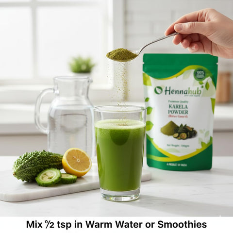 Hennahub Karela Powder (Food Grade) 100gm Pack | 100% Natural Bitter Gourd Powder | Plant-Based Ingredient for Smoothies & Herbal Drinks