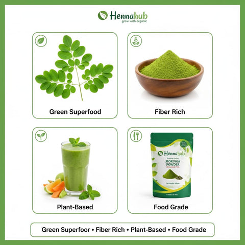 Hennahub Moringa Powder (Food Grade) 100gm Pack | 100% Pure Moringa Oleifera Leaf Powder | Natural Green Superfood for Smoothies, Juices & Cooking