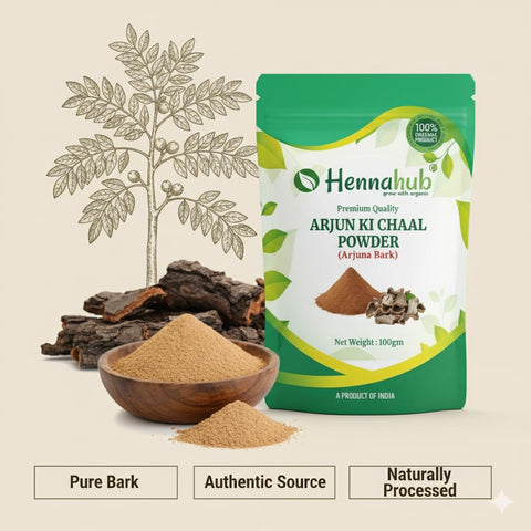 Hennahub Arjun Ki Chaal Powder (Food Grade) 100gm | Pure Terminalia arjuna Bark Powder | Traditional Plant-Based Ingredient for Herbal Drinks & Home Recipes