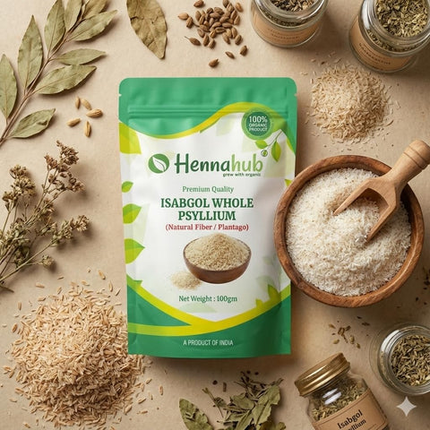 Hennahub Isabgol Bhusi 100gm (Food Grade) | Whole Psyllium Husk / Ispaghula / Plantago ovata Husk | Natural Dietary Fibre for Smoothies, Shakes & Daily Wellness Drinks