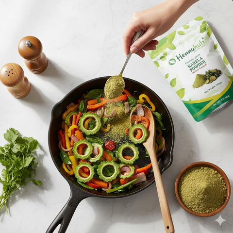 Hennahub Karela Powder (Food Grade) 100gm Pack | 100% Natural Bitter Gourd Powder | Plant-Based Ingredient for Smoothies & Herbal Drinks