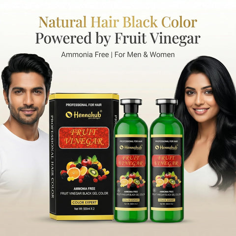 Fruit Vinegar Gel Natural Hair Black Color for Both Men, Women (500ml x 2) - with Gloves