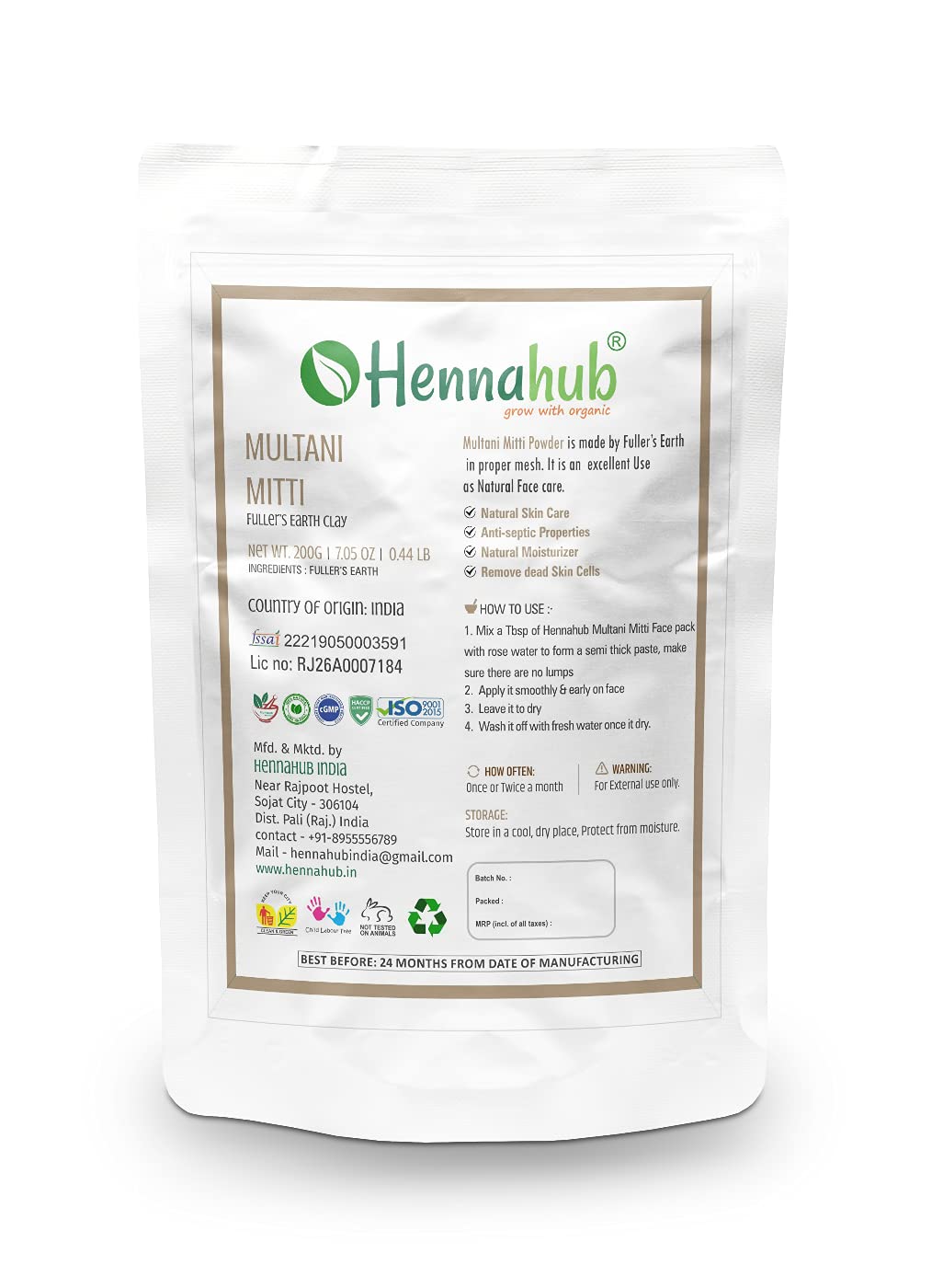 Herbal Multani Mitti powder (Fuller's Earth) 1 KG - hennahubstore